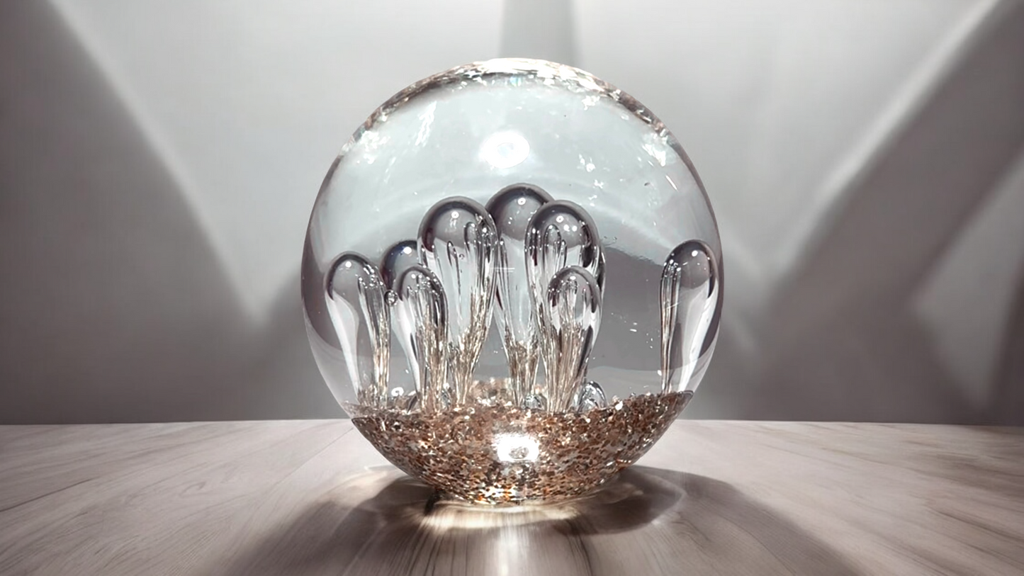 Ocean Bubbles and Mica Sand Glass Art Sculpture-Paperweight