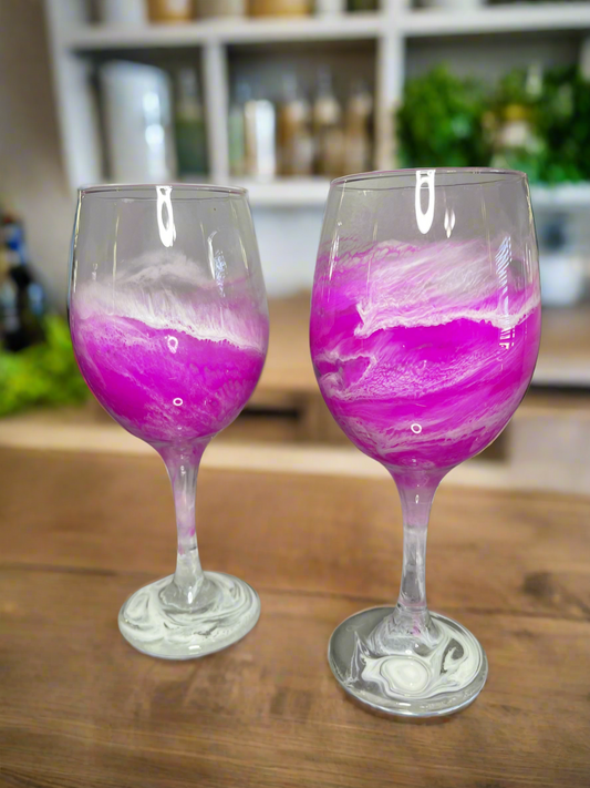 Hot Pink and White Wine Glasses and Drinkware-Handmade