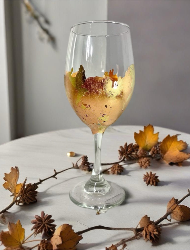 Gold Leaf Wine Glasses and Drinkware-Handmade