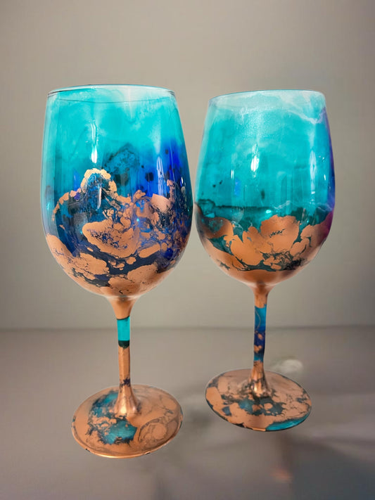 Turquoise and Copper Wine Glass & Drinkware-Handmade