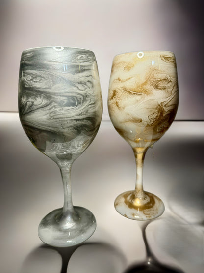 White and Gold Wine Glasses and Drinkware-Handmade