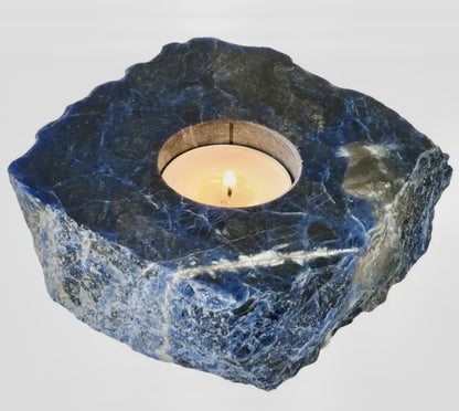 Blue Quartz Candleholder with Smooth Top