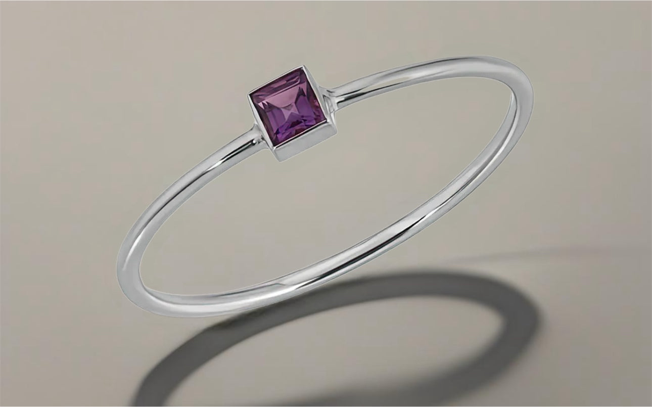 Dainty 925 Sterling Silver Amethyst Ring