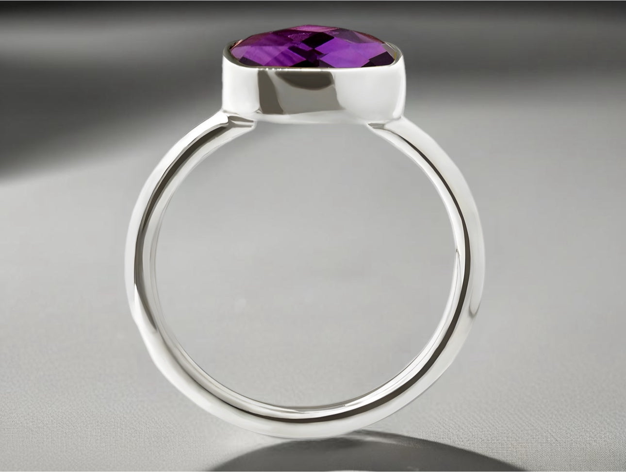 Amethyst Cushion Cut Solitaire Ring- 925 Sterling Silver