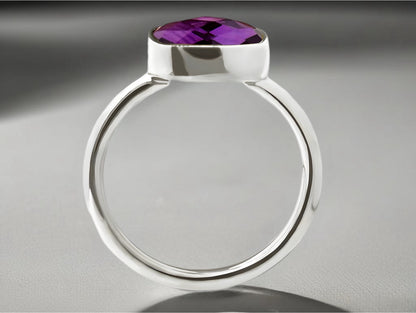 Amethyst Cushion Cut Solitaire Ring- 925 Sterling Silver