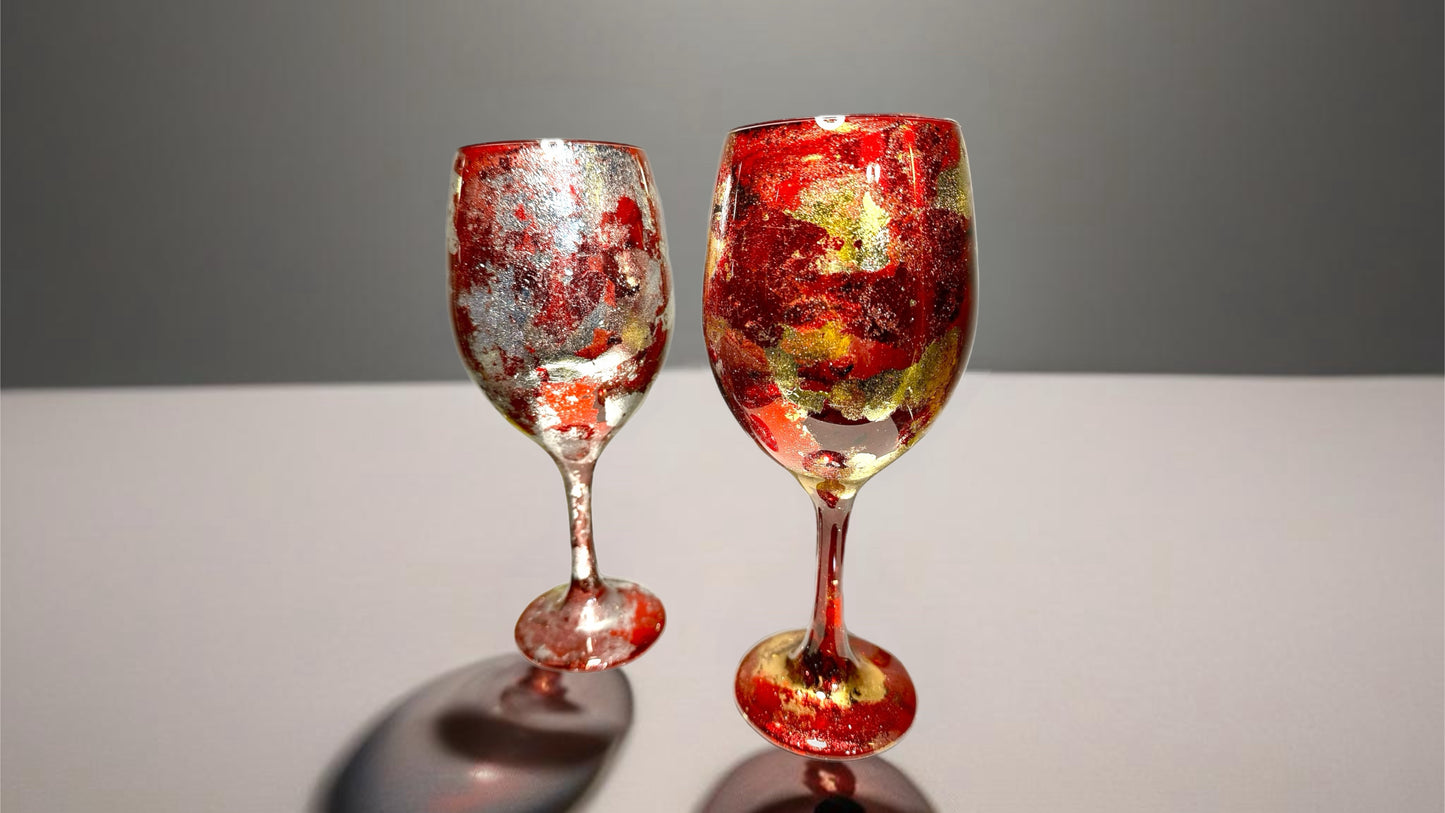 Red and Gold Flake Holiday Wine Glass & Drinkware-Handmade