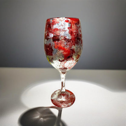 Red and Gold Flake Holiday Wine Glass & Drinkware-Handmade