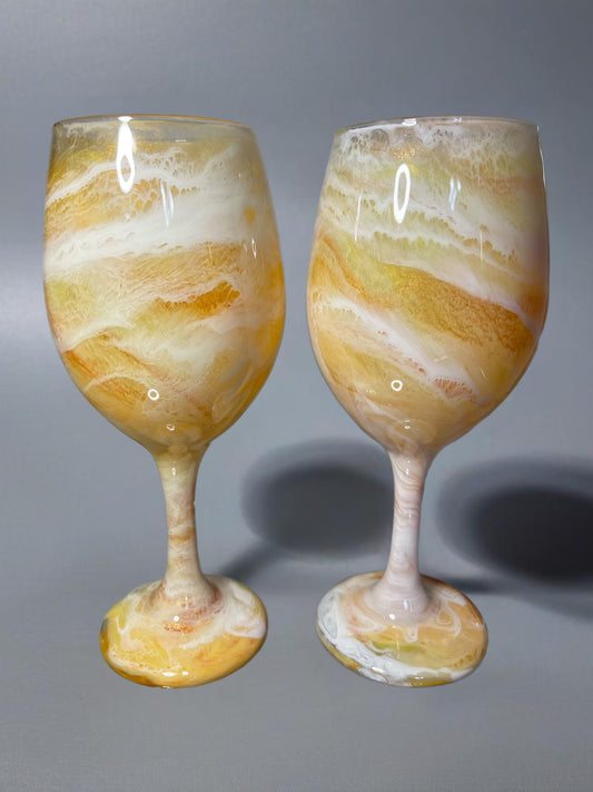 Yellow and White Wine Glasses and Drinkware-Handmade