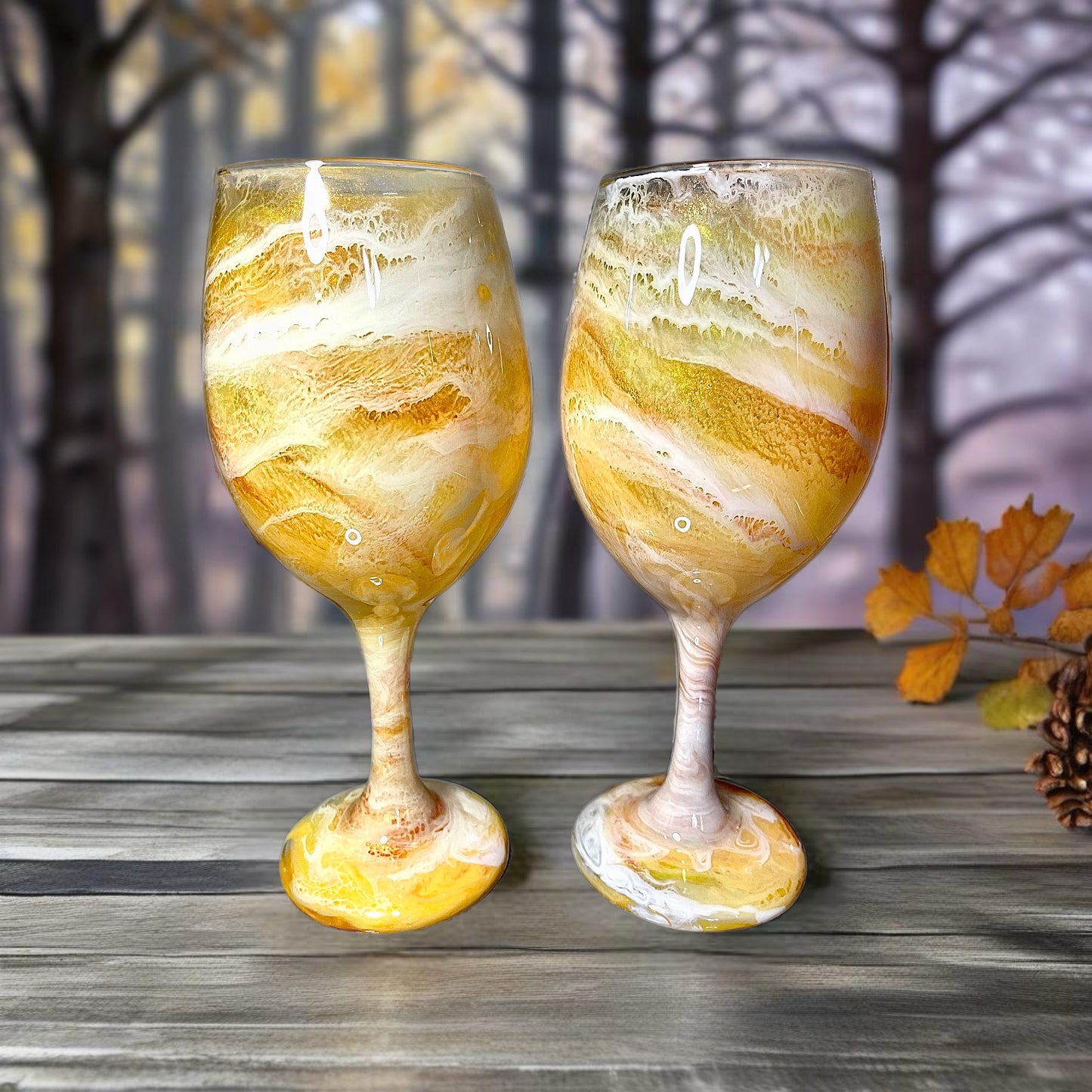Yellow and White Wine Glasses and Drinkware-Handmade