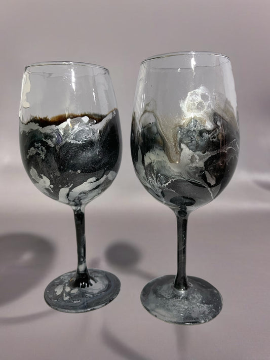 Metallic Swirl Wine Glasses and Drinkware-Handmade