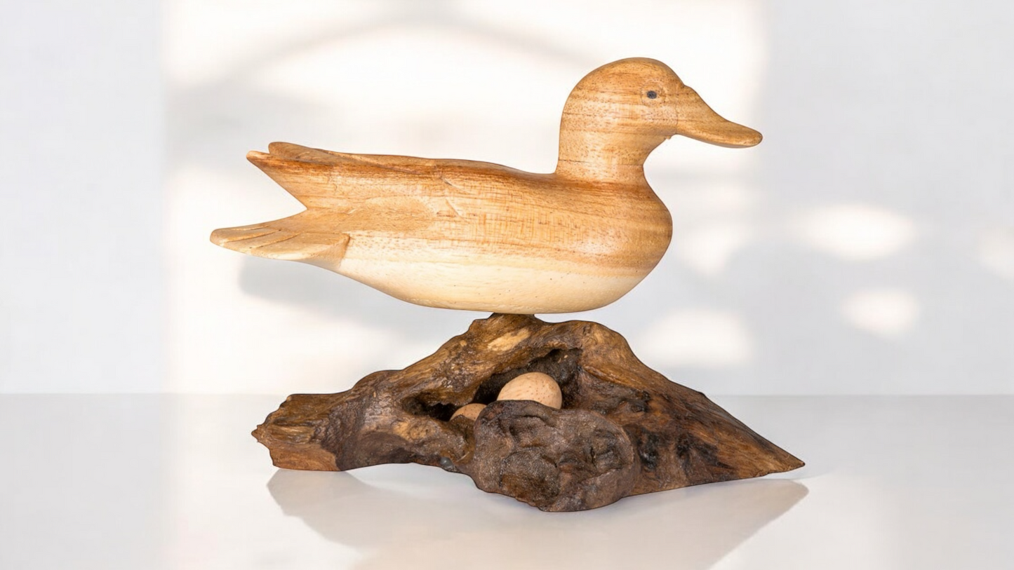 Duck with Eggs Sculpture Driftwood