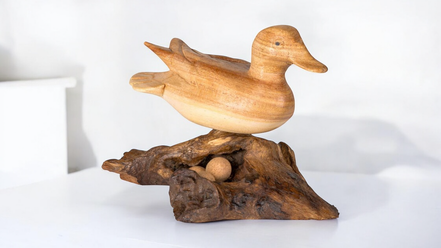 Duck with Eggs Sculpture Driftwood