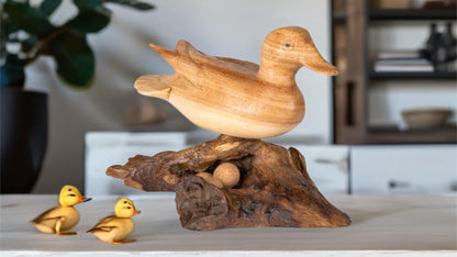 Duck with Eggs Sculpture Driftwood