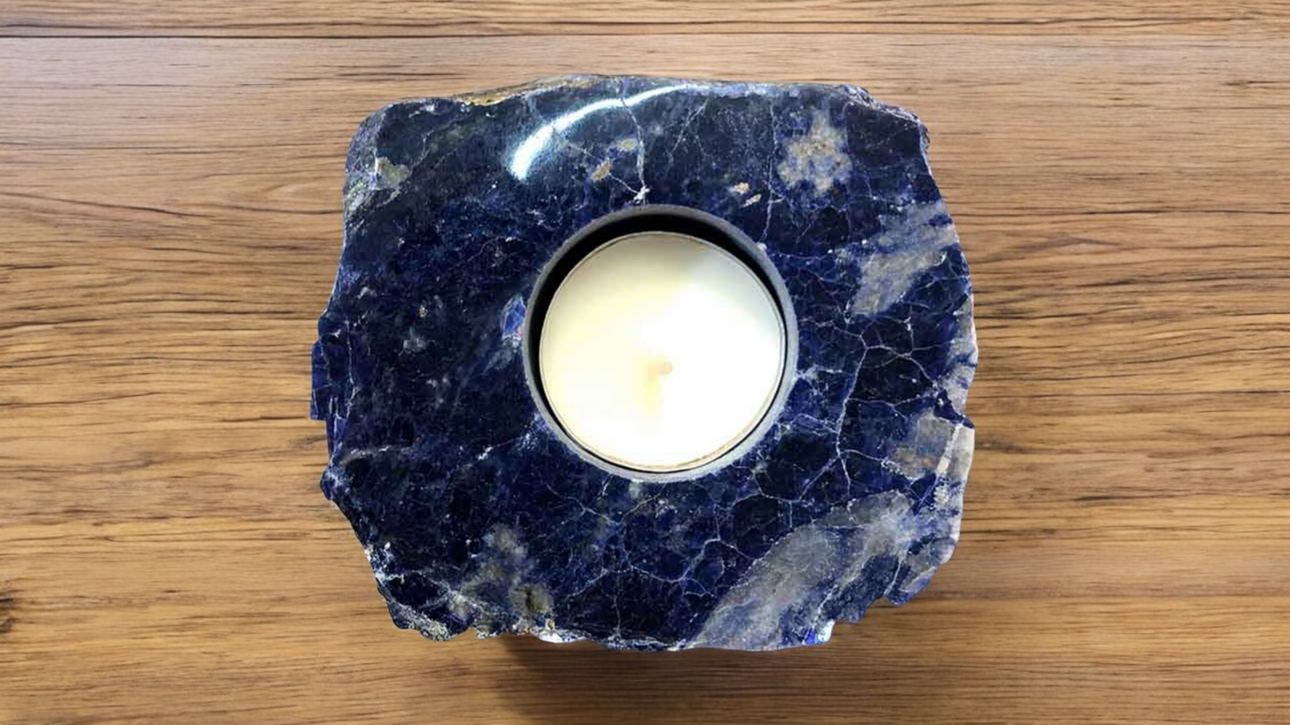 Blue Quartz Candleholder with Smooth Top