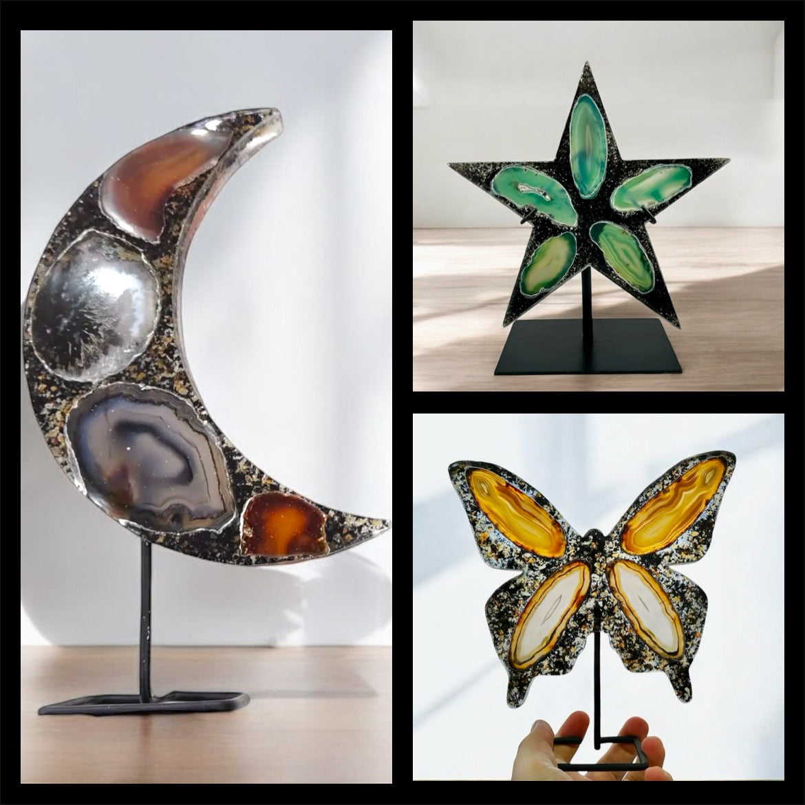 Agate Moon, Star or Butterfly Sculpture