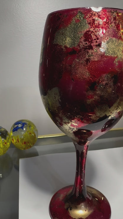 Red and Gold Flake Holiday Wine Glass & Drinkware-Handmade