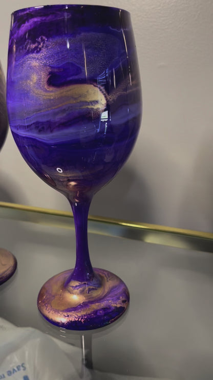 Purple and Gold Swirl Wine Glasses and Drinkware-Handmade