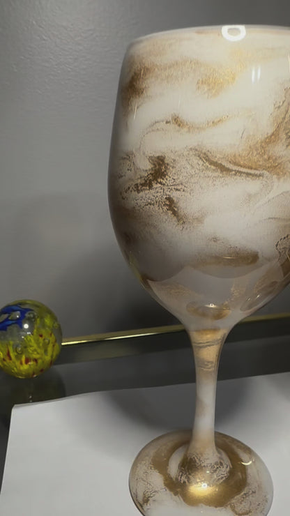 White and Gold Wine Glasses and Drinkware-Handmade