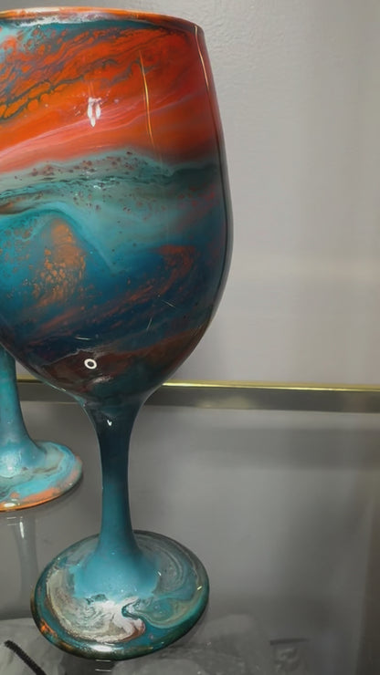 Orange and Turquoise Wine Glasses and Drinkware-Handmade