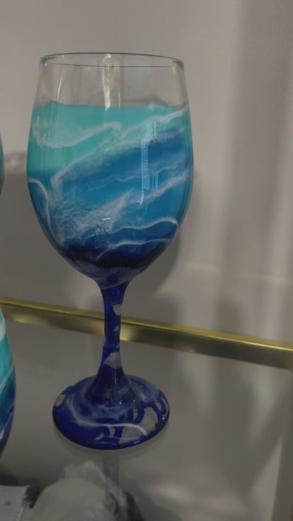 Blue Waves Wine Glasses and Drinkware-Handmade