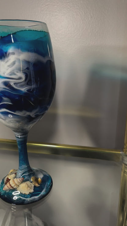 Ocean with Shells Wine Glasses and Drinkware-Handmade