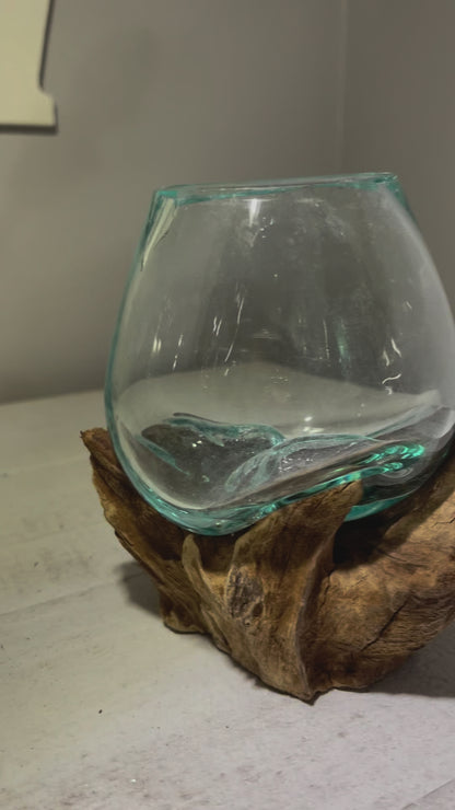 Recycled Molten Glass Bowl on Balinese Gamal Wood