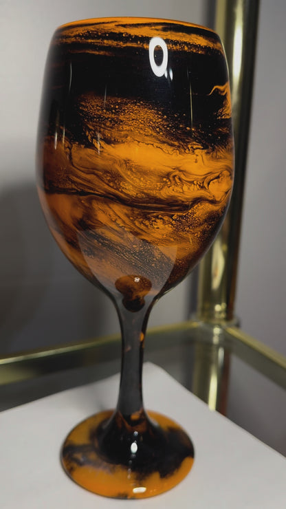 Orange and Black Swirl Wine Glasses and Drinkware-Handmade