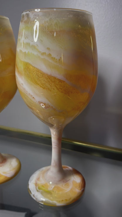 Yellow and White Wine Glasses and Drinkware-Handmade