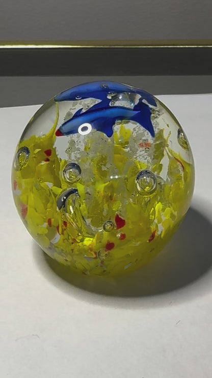 Blue Dolphin and Coral Glass Paperweight-Multiple Colors